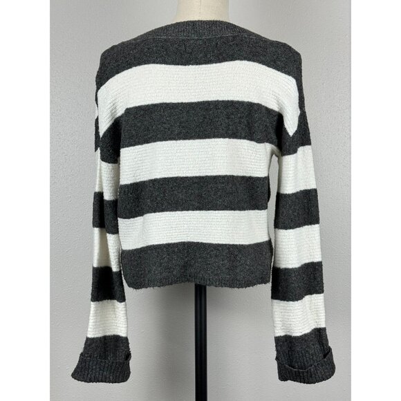 Kaisely Womens Dark Gray and Cream Striped Sweater Long Sleeve Ribbed Medium - Picture 3 of 14